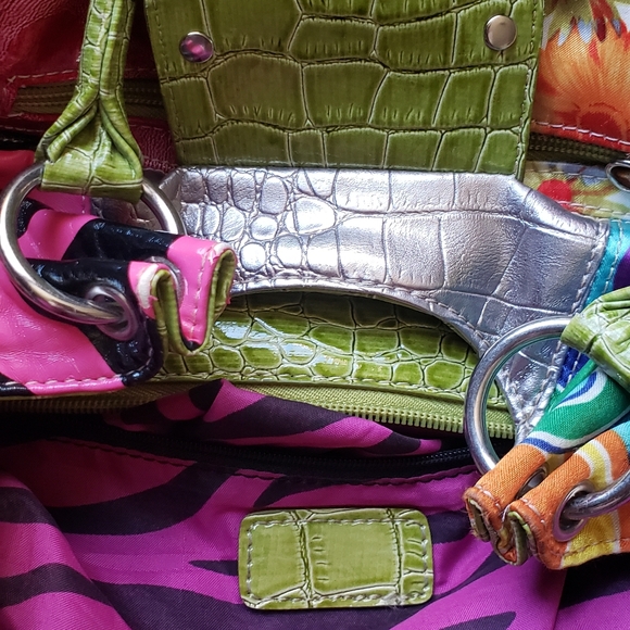 Patchwork multi texture Lime green pink leopard great condition handbag - Picture 4 of 15